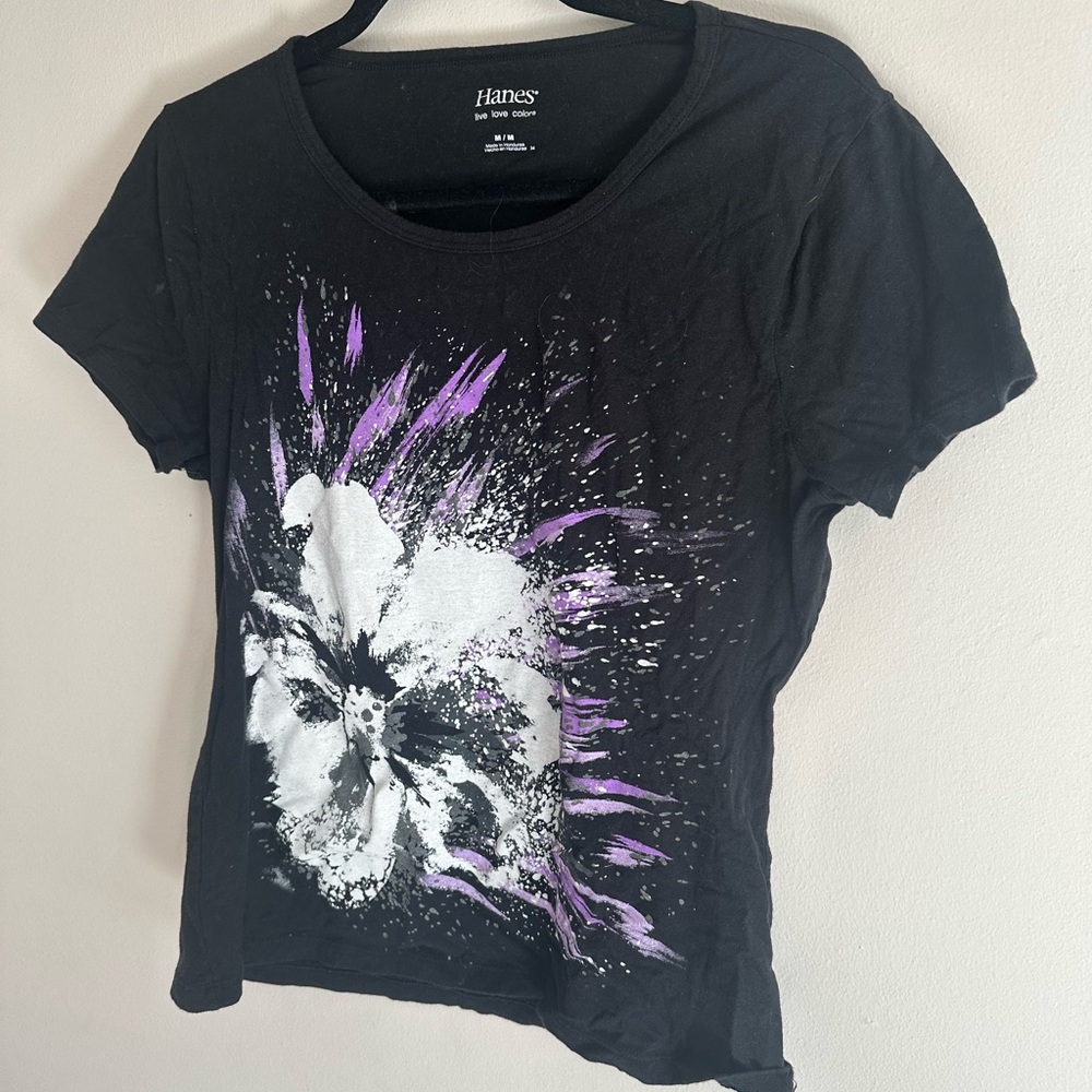 Hanes Black and Purple Floral Women's Tee
